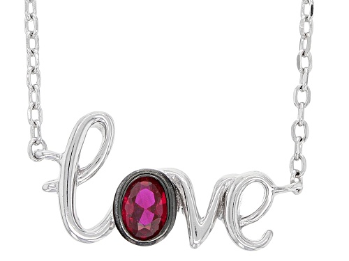 0.18ct Oval Lab Created Ruby Rhodium Over Sterling Silver Love Necklace - Size 18