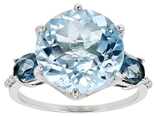 6.50ct Glacier Blue Topaz™ with 1.02ctw London Blue Topaz Rhodium Over Sterling Silver Ring - Size 9