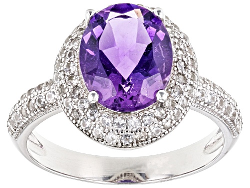 Photo of 2.21ct African Amethyst With 0.70ctw White Zircon Rhodium Over Sterling Silver Ring - Size 10