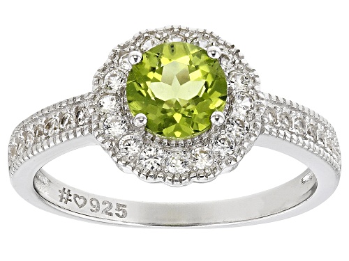 0.80ct Manchurian Peridot™ With 0.39ctw White Zircon Rhodium Over Sterling Silver Ring - Size 10