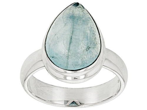 14x10mm Pear Dreamy Aquamarine Sterling Silver Solitaire Ring - Size 7