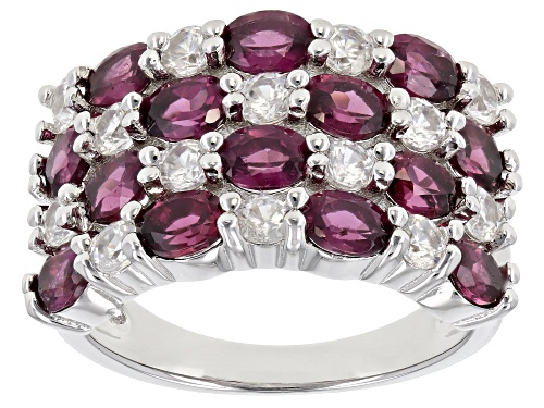 Photo of 2.15ctw Raspberry Color Rhodolite with 1.30ctw White Zircon Rhodium Over Sterling Silver Ring - Size 7