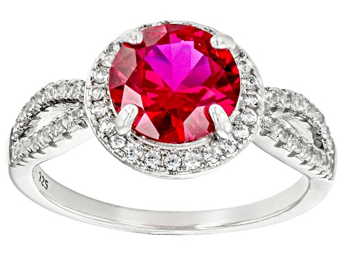 2.25ct Lab Created Ruby With 0.38ctw Lab Created White Sapphire Rhodium Over Sterling Silver Ring - Size 9