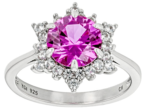 Photo of 2.25ct Lab Created Pink Sapphire and 0.43ctw Lab Created White Sapphire Rhodium Over Silver Ring - Size 9