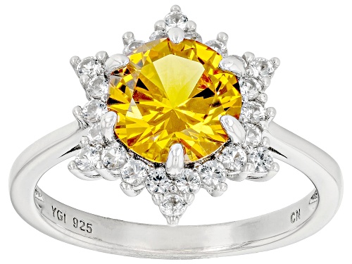 2.02ct Lab Created Yellow Sapphire And 0.48ctw Lab Created White Sapphire Rhodium Over Silver Ring - Size 8