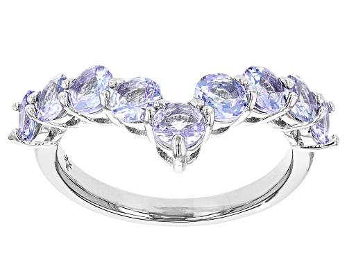 2.50ctw Round Tanzanite Rhodium Over Sterling Silver Chevron Band Ring - Size 7