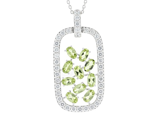 3.65ctw Manchurian™ Peridot With 0.75ctw White Zircon Rhodium Over Silver Pendant With Chain