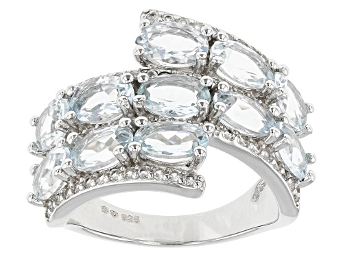 3.85ctw Aquamarine With 0.75ctw White Zircon Rhodium Over Sterling Silver Bypass Ring - Size 10