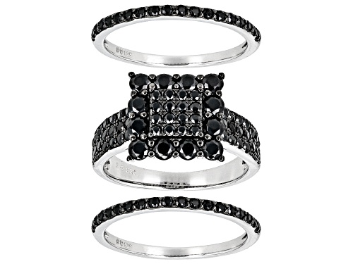 2.65ctw Round Black Spinel Rhodium Over Sterling Silver Set of Three Rings - Size 9