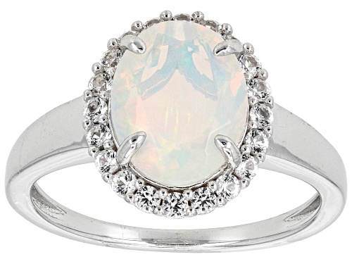 1.36ct Ethiopian Opal with 0.33ctw Lab Created White Sapphire Rhodium Over Sterling Silver Ring - Size 6