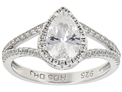 1.75ctw Pear Shape Lab Created White Sapphire Rhodium Over Sterling Silver Ring - Size 9