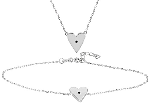 0.04ctw Round Black Spinel Rhodium Over Sterling Silver Necklace And Bracelet Set