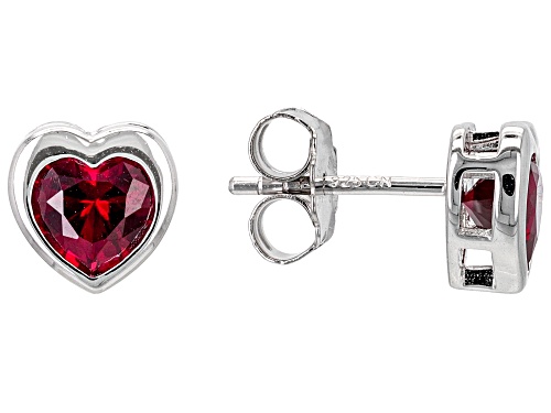 1.63ctw Red Lab Created Ruby Rhodium Over Sterling Silver Heart Earrings