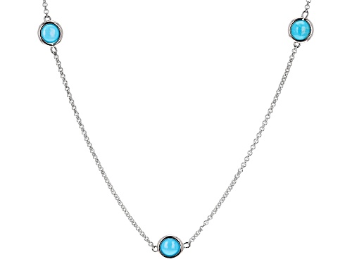 6mm Round Blue Kingman Turquoise Rhodium Over Sterling Silver Necklace - Size 24