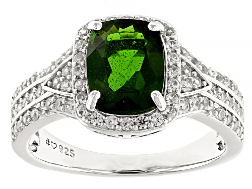 1.80ct Chrome Diopside with 0.68ctw White Zircon Rhodium Over Sterling Silver Ring - Size 10