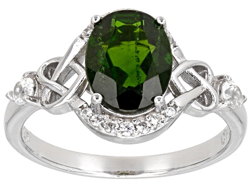 1.80ct Chrome Diopside with 0.30ctw White Zircon Rhodium Over Sterling Silver Ring - Size 9