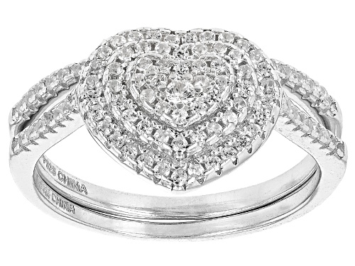 0.80ctw White Zircon Rhodium Over Sterling Silver Set of Two Rings - Size 6