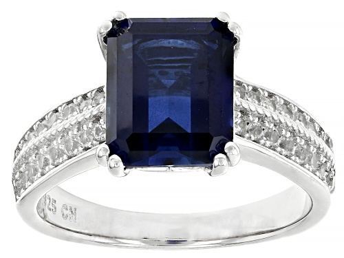 4.21ctw Blue Lab Created Sapphire with White Lab Created Sapphire Rhodium Over Sterling Silver Ring - Size 7