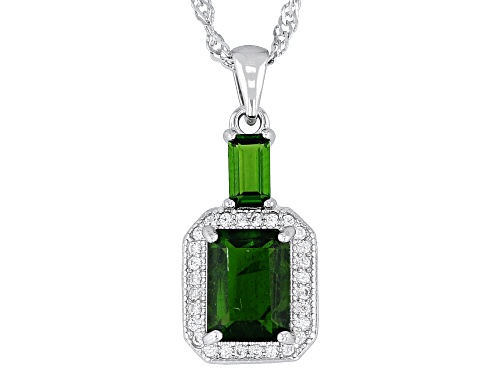 1.65ctw Chrome Diopside with 0.07ctw White Zircon Rhodium Over Sterling Silver Pendant with Chain