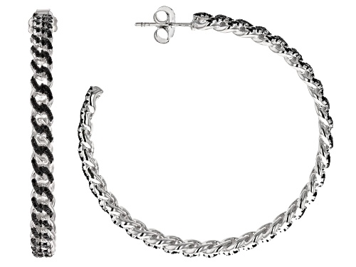 2.20ctw Black Spinel Rhodium Over Sterling Silver Hoop Earrings