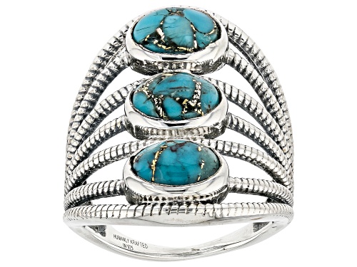 8x6mm Blue Turquoise Sterling Silver Oxidized Ring - Size 6
