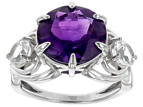 6.40ctw Amethyst with White Topaz Rhodium Over Sterling Silver Ring - Size 7