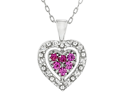 0.43ctw Lab Ruby with White Lab Sapphire Rhodium Over Sterling Silver Pendant with Chain