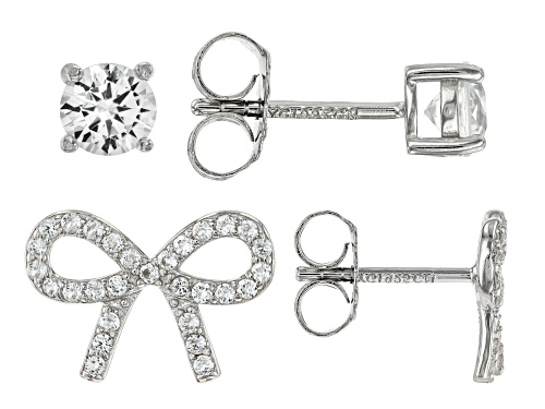 1.32ctw Lab Created White Sapphire Rhodium Over Sterling Silver Set of 2 Earrings