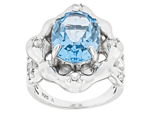 6.65ct Glacier Topaz™ With 0.25ctw White Topaz Rhodium Over Sterling Silver Ring - Size 6