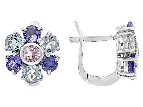 1.50ctw Tanzanite With 1.20ctw Aquamarine & 0.20ctw Morganite Rhodium Over Sterling Silver Earrings