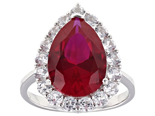 6.17ct Lab Created Ruby with 1.36ctw Lab Created White Sapphire Rhodium Over Sterling Silver Ring - Size 9