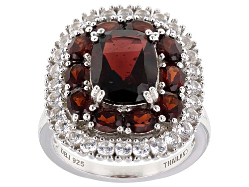 5.71ctw Garnet with 1.26ctw Lab Created White Sapphire Rhodium Over Sterling Silver Ring - Size 6