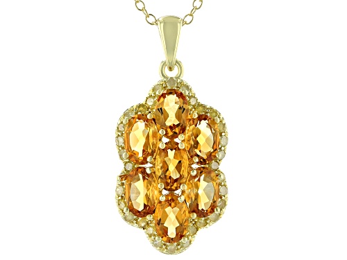 2.45ctw Citrine With 0.25ctw Yellow Diamond 18k Yellow Gold Over Sterling Silver Pendant With Chain