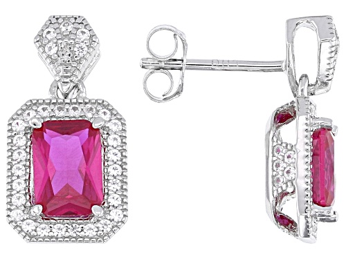 1.97ctw Lab Created Ruby with 0.45ctw Lab Created White Sapphire Rhodium Over Silver Earrings