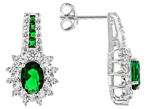 2.94ctw Emerald Simulant with White Lab Sapphire Rhodium Over Sterling Silver Earrings