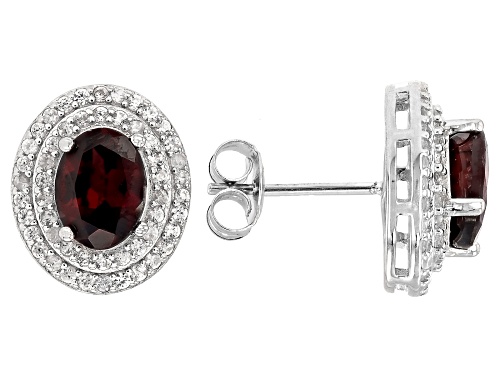 3.95ctw Red Zircon with White Zircon Rhodium Over Sterling Silver Earrings