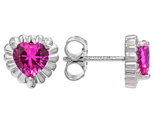 1.80ctw Heart-Shape Lab Created Pink Sapphire Rhodium Over Sterling Silver Earrings