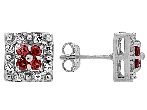 0.28ctw Garnet and 0.57ctw Lab Created White Sapphire Rhodium Over Sterling Silver Earrings