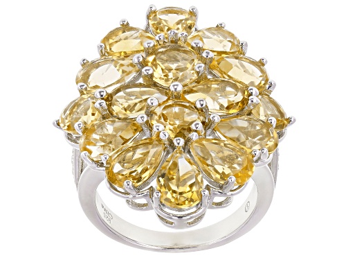 Photo of 7.85ctw Mixed Shaped Golden Citrine With 0.15ctw White Zircon Rhodium Over Sterling Silver Ring - Size 7