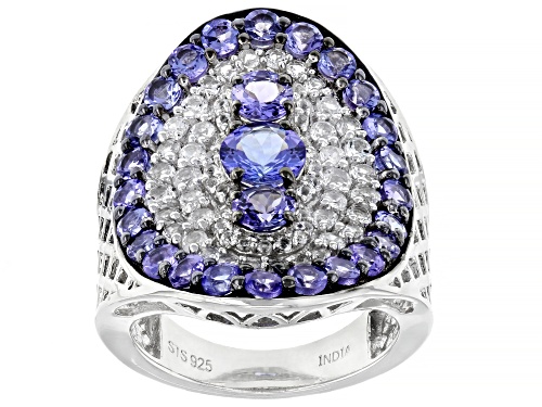 Photo of 3.50ctw Round Tanzanite With 1.64ctw Round White Topaz Rhodium Over Sterling Silver Ring - Size 6