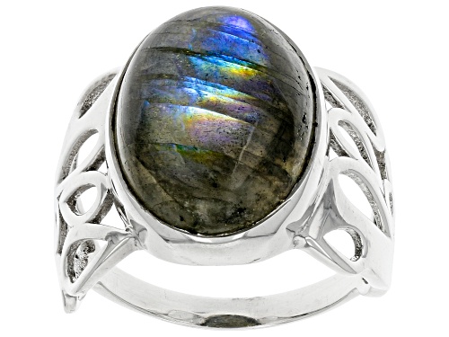 16x12mm Oval Labradorite Sterling Silver Ring - Size 7