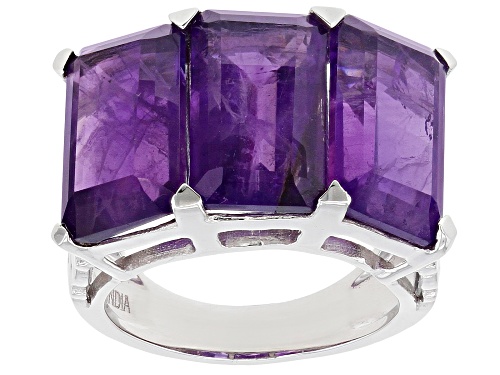 Photo of 14.25ctw Rectangular Octagonal Amethyst Rhodium Over Sterling Silver Ring - Size 8