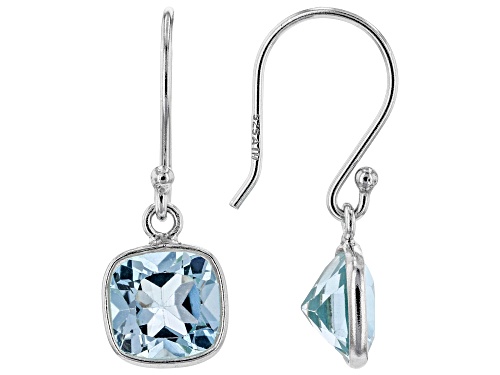 3.00ctw 7mm Square Cushion Glacier Topaz™ Rhodium Over Sterling Silver Earrings