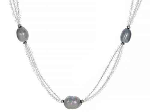 Photo of 35.00ctw White Topaz And Gray Cultured Freshwater Pearl Rhodium Over Silver Necklace - Size 17