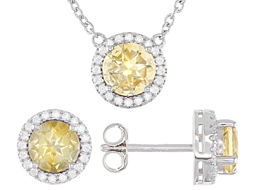 2.63ctw Citrine And White Zircon Rhodium Over Sterling Silver Stud Earrings And Necklace Set