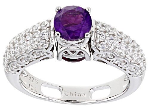 Photo of 1.66ctw Amethyst & Rhodolite With 0.64ctw White Zircon Rhodium Over Sterling Silver Reversible Ring - Size 7