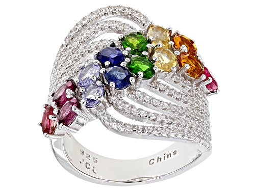 Photo of 3.65ctw Multi Gemstone Rhodium Over Sterling Silver Ring - Size 7