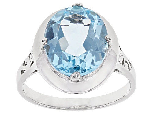 Photo of 6.00ct Oval Glacier Topaz™ Solitaire Rhodium Over Sterling Silver Ring - Size 8