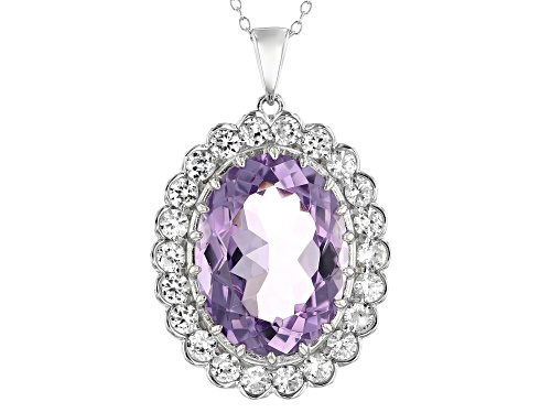 15.00ct Purple Lavender Amethyst & 3.00ctw White Zircon Rhodium Over Silver Pendant With Chain