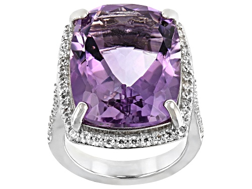 Photo of 15.00ctw Lavender Rose De France Amethyst W/ 0.65ctw White Zircon Rhodium Over Silver Ring - Size 7